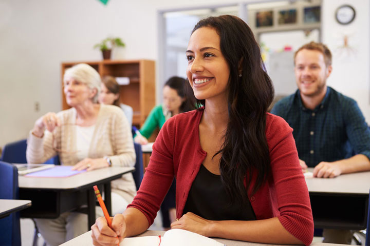 Diverse classroom of adult students.