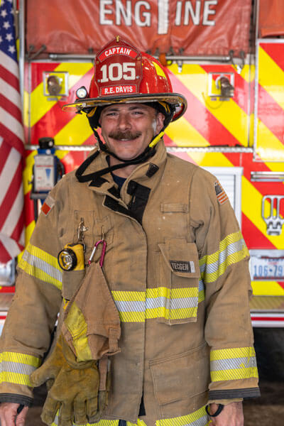 Professor R.E. Davis in his firefighter uniform.
