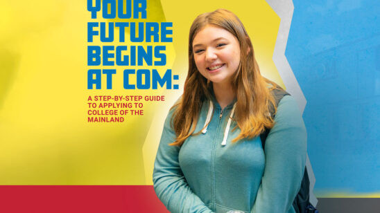 Young lady against a graphic yellow and blue background
