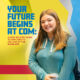 Young lady against a graphic yellow and blue background