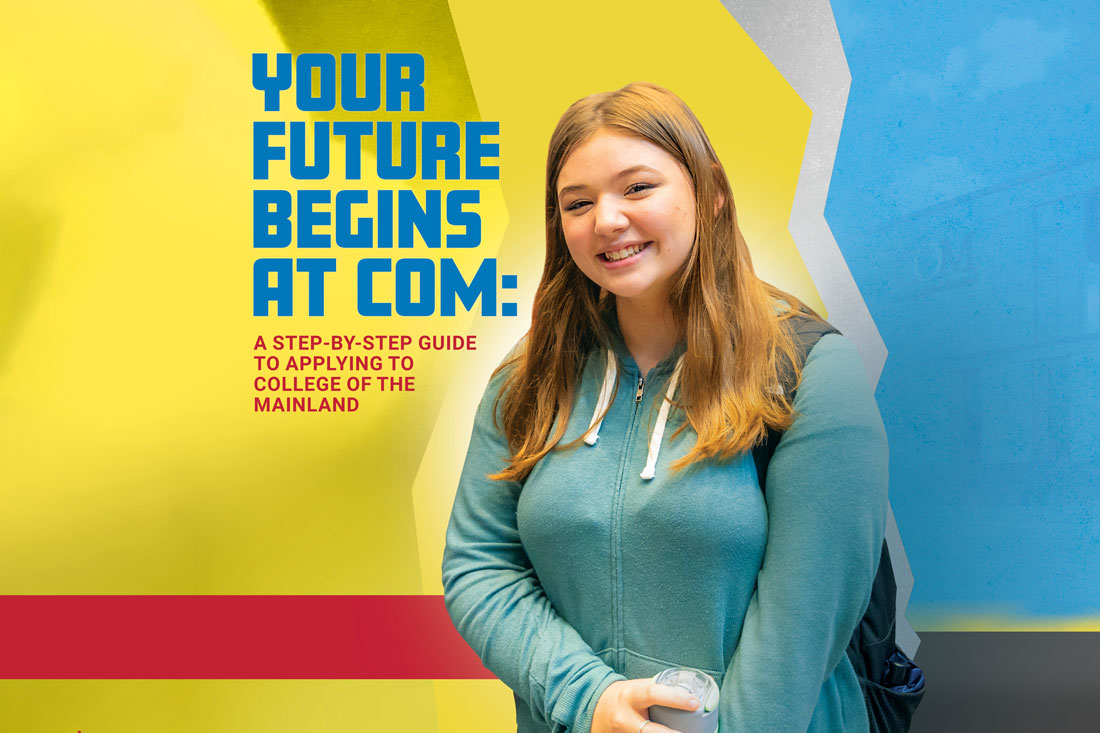 Young lady against a graphic yellow and blue background