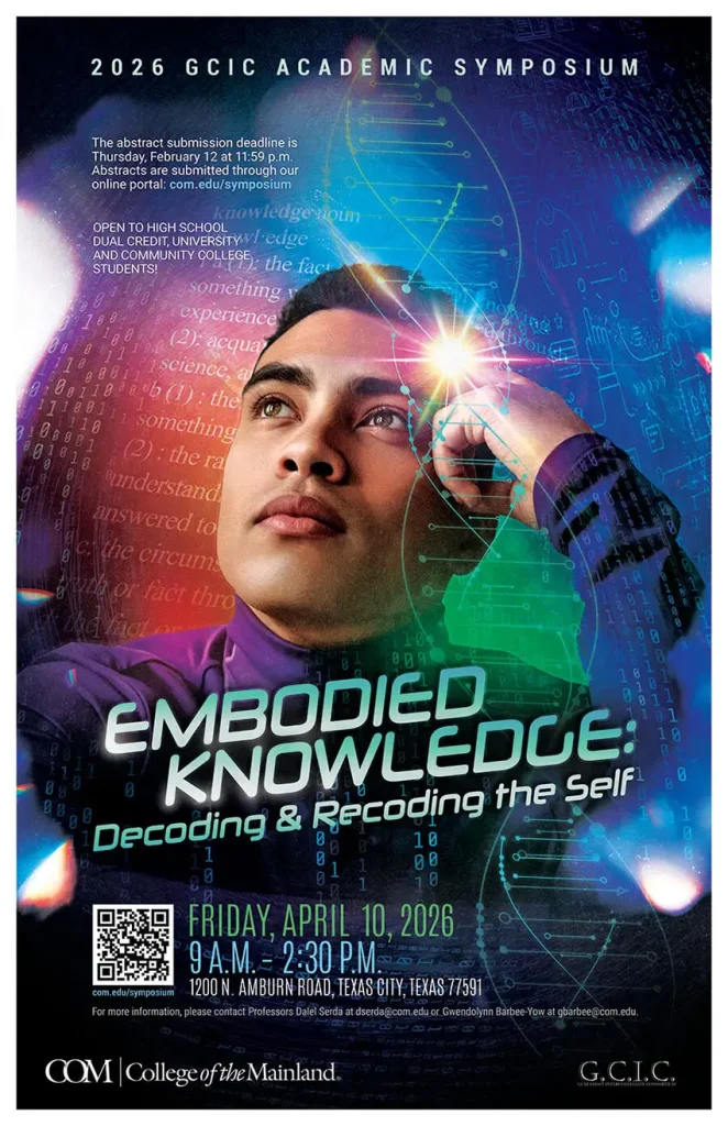GRAPHIC: Poster promoting the GCIC Academic Symposium on Friday, April 10 from 9 a.m. to 2:30 p.m. at the COM Learning Resource Center.